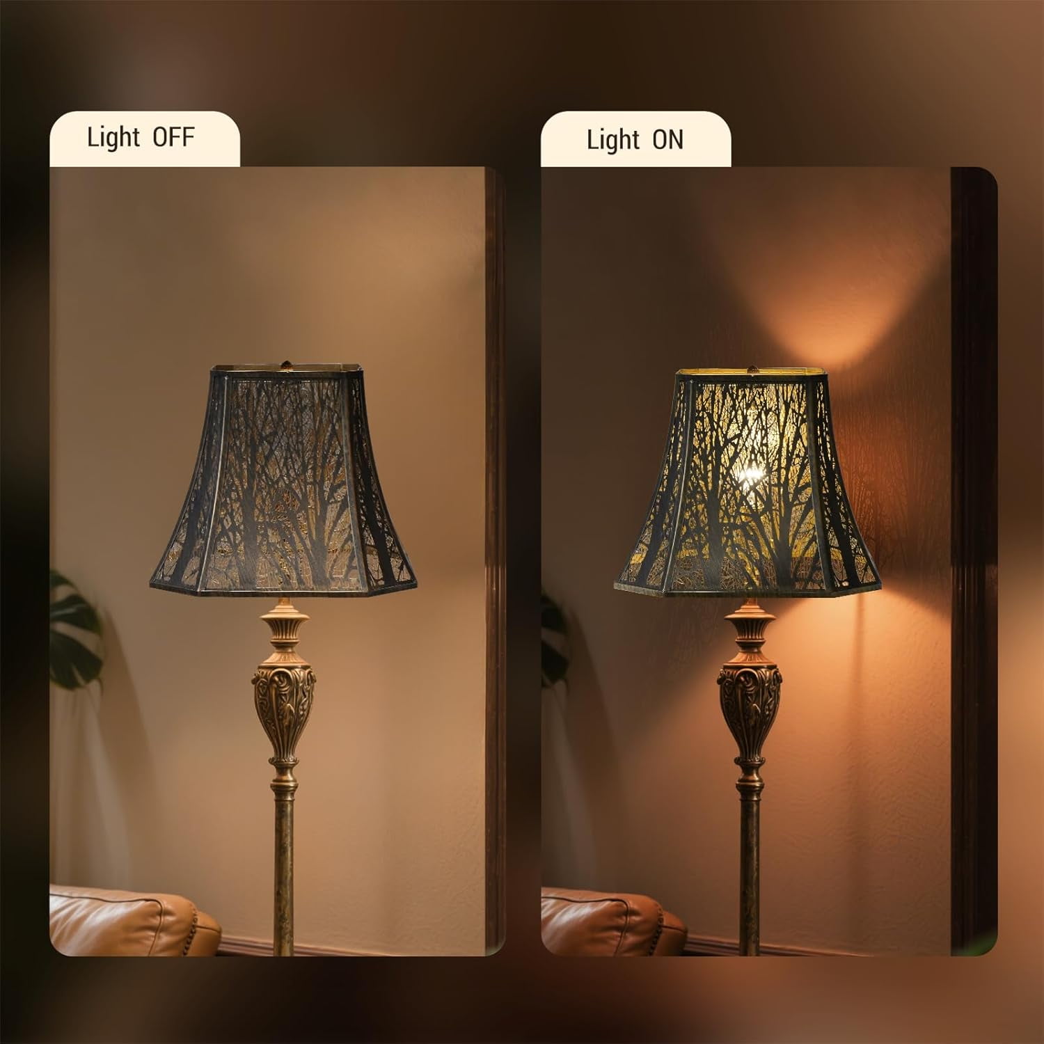 Large Bell Lamp Shades For Floor Lamp,SWAIFDEE Metal Square Lampshade For Table Lamps with Tree Pattern 8x14x11"H Spider Bronze Lamp Cover