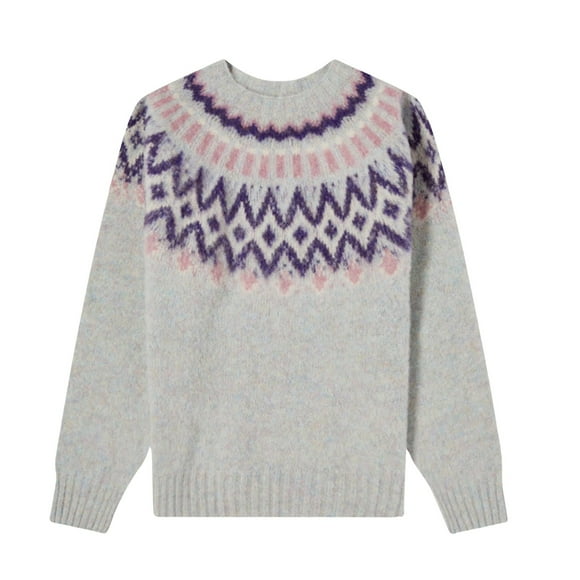 Fair Isle Sweater Women Vintage Crewneck Fairisle Pattern Pullover Sweaters Lightweight Soft Sweater Tops