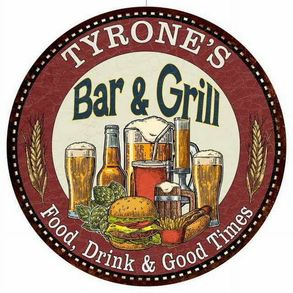 TYRONE'S Bar and Grill 12" Round Metal Sign Kitchen Wall Decor 200120020356