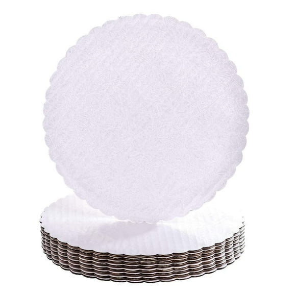 8" White Scalloped Edge Boards, 25 ct