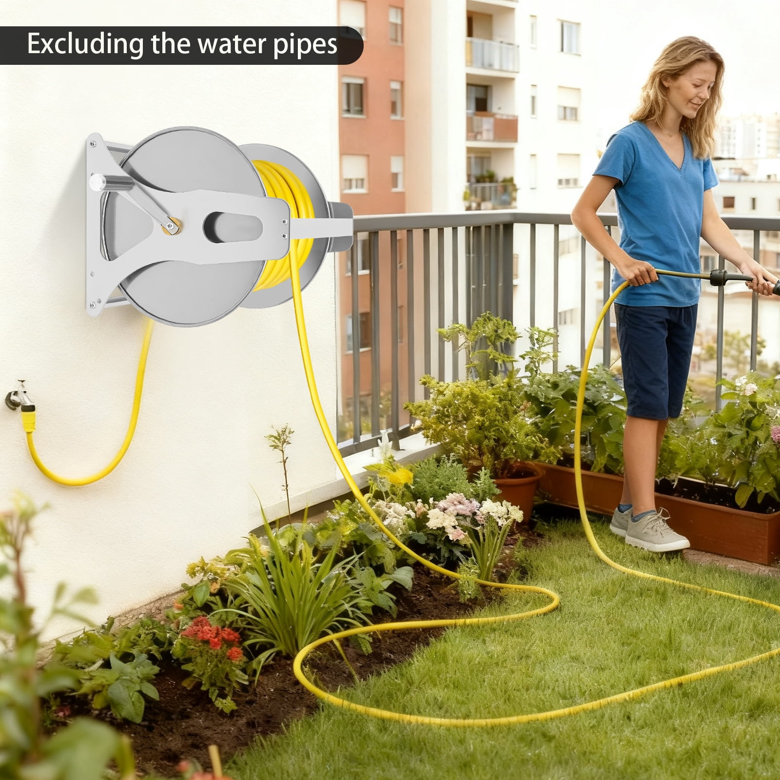 TFCFL 30x28x36cm Stainless Steel Garden Hose Reel Garden Hose Reel Silver Water Hose Storage Rack