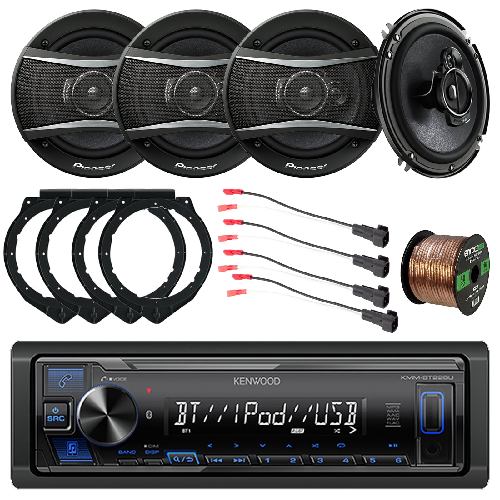 4 Kenwood 2Way 6.5"Coaxial Speakers,Kenwood Car iPod Bluetooth USB AUX Mp3 Radio 