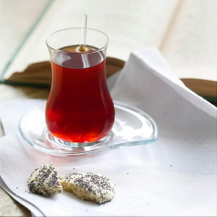 LAV Gürallar Eva Turkish Tea Glasses with Saucers Set of 6 | Traditional Turkish Design | Ideal for Serving Turkish Tea and Hot Beverages | Perfect for Home, Cultural Gatherings, and Tea Parties