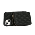 thumbnail image 4 of Allytech Crossbody Wallet Case for iPhone 13, Quilted PU Leather Zipper Handbag Purse Flip Kickstand Folio Card Slots Holder Wrist Strap Lanyard Cover for iPhone 13 6.1", Black, 4 of 6