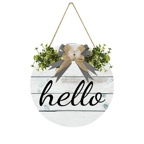 LYCAQL 11.8 inch Welcome sign for front door Round Wood Sign Hanging Welcome Sign for Farmhouse porch Spring Welcome Sign Front Door Decoration