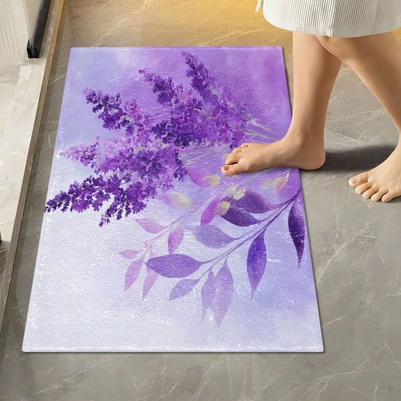 RMDQTR 16" × 24" Rectangle Shape Bathroom Rugs Plush Toilet Base Mat Soft Rugs Non Slip Absorbent Watercolor Lavender Clip Art