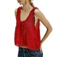 thumbnail image 2 of Red Womens Blouses Women Sleeveless Lace Tank Tops Vacation Front Tie Mesh Chiffon Tops Ladies Tops and Blouses, 2 of 4
