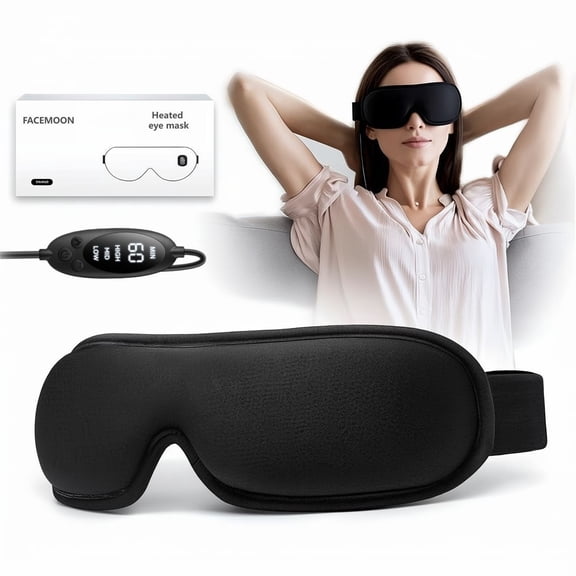 FACEMOON Warm Compress Heated Eye Mask, USB Powered, Dry Eye Relief, Soft Lining, Black