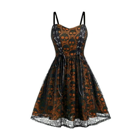 

Women Halloween dresses Retro Sling Waist Tie Mesh Dress Retro Dress Skirt