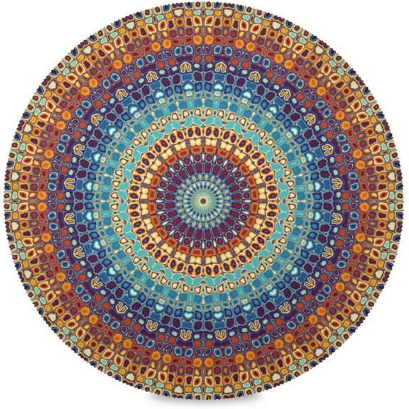 Mandala, Elastic Fitted Edged Round Tablecloth Fade Resistant Anti-Shrink Table Cloth Washable Table Cover for Indoor or Outdoor and Anywhere You Wanna use it 60"X 60"
