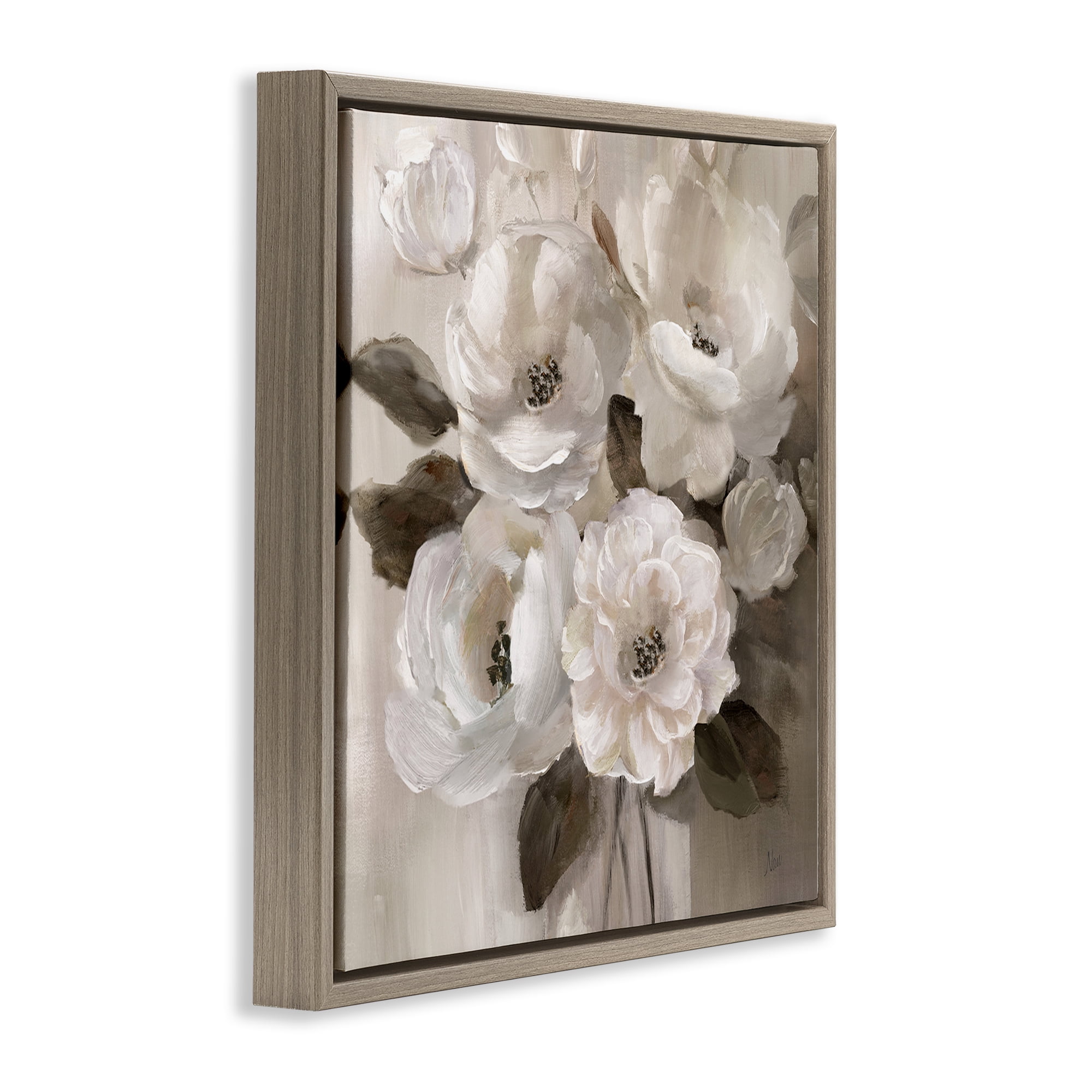 Stupell Industries Ivory Flower Bushel Brown Framed Floater Canvas Wall Art, design by Nan