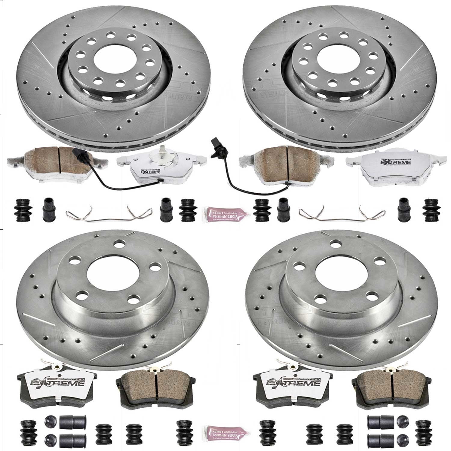 PowerStop Front and Rear Z26 Street Warrior Carbon-Fiber Ceramic Brake Pad and Drilled and Slotted Rotor Kit Fits: AUDI Select Models K639-26