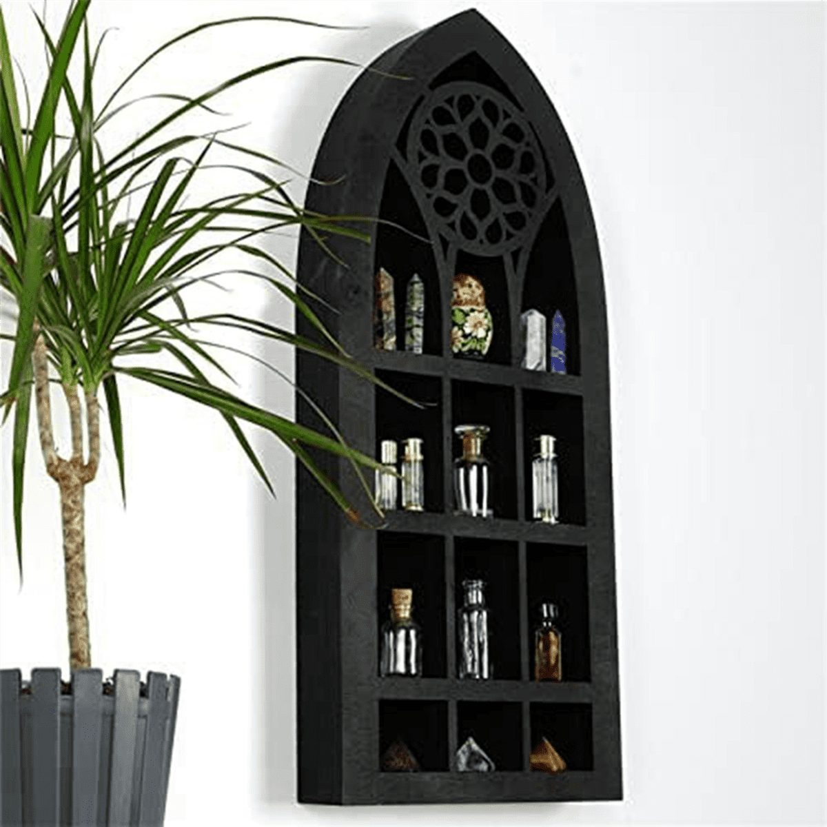 2X Wall Mounted Floating Shelves Old Window Crystal Wall Shelf Wall Hanging Gothic Boho Black Essential Oil Shelf