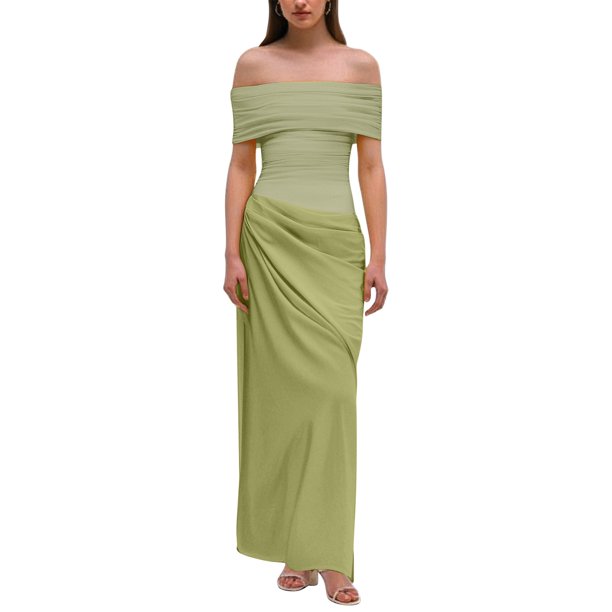 Vestido informal transparente de un solo hombro para mujer - Dos piezas, primavera/verano, S-L
