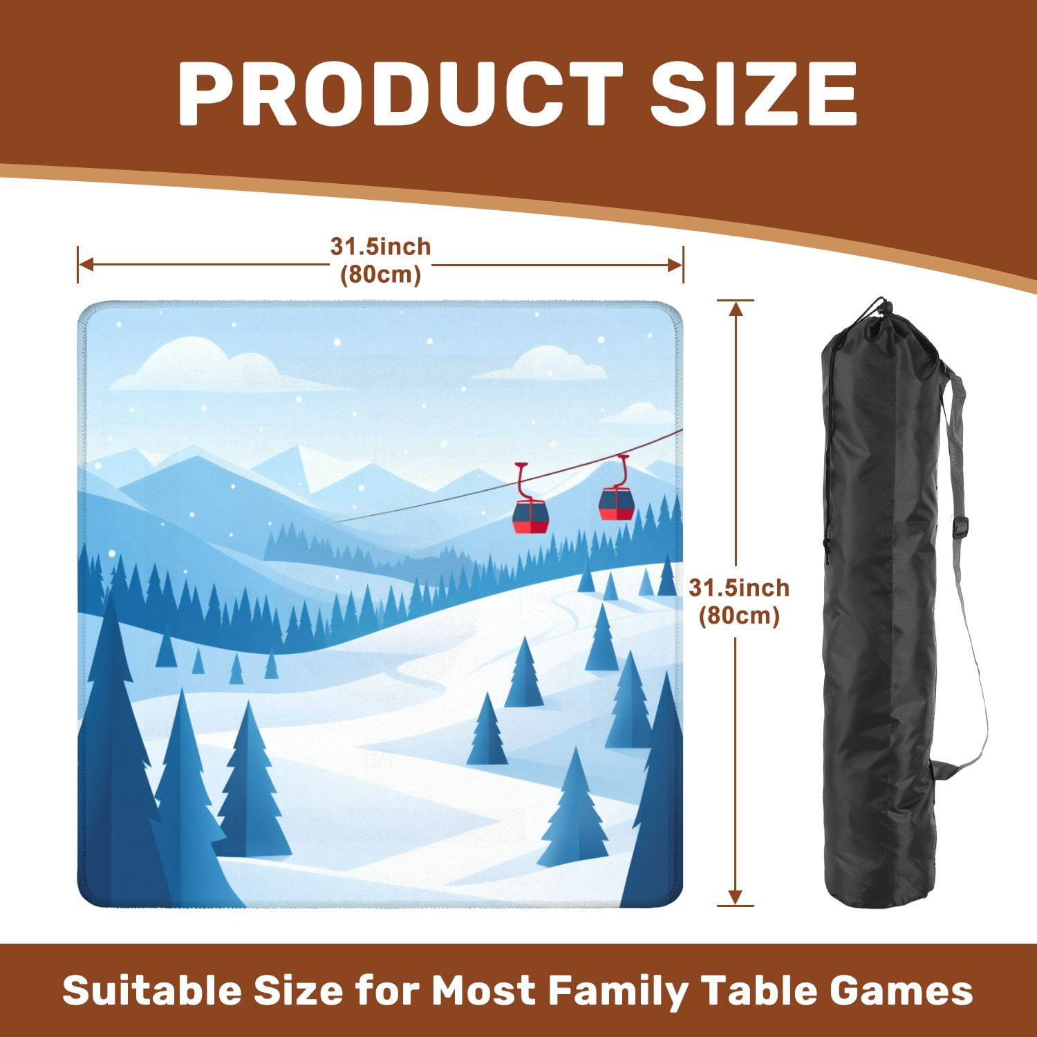 Mahjong Mat 31.5" x 31.5" Winter mountain landscape Non-Slip Noise Reduction American Mahjong Tiles Table Cover for Dominoes Poker Card Board Games Gift