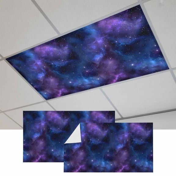 Fluorescent Light Covers for Ceiling Lights Classroom, Blue Purple Galaxy Stars Magnetic Ceiling Light Cover Filter for School,Office, 2X4 FT, Pack of 2, Space Universe Themed