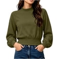 thumbnail image 3 of Women's Mock Neck Short Sweatshirts,Elastic Waist Long Sleeve,Casual Loose Cropped Pullover Top,Street Style Streetwear Outfits, 3 of 6