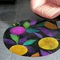 thumbnail image 3 of Round Area Rug Vibrant Citrus Floral Dark Background Indoor Floor Area Mat Stain-Proof Mat Non-Skid Rugs for Living Room Dining Kitchen Bedroom, 3 of 7