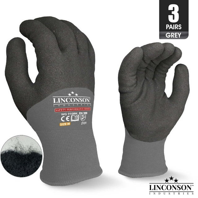 LINCONSON 3 Pack Winter Work Gloves Suitable for Outdoors Construction Warehousing Freezers & Mechanics, Safety Performance Series-Grey