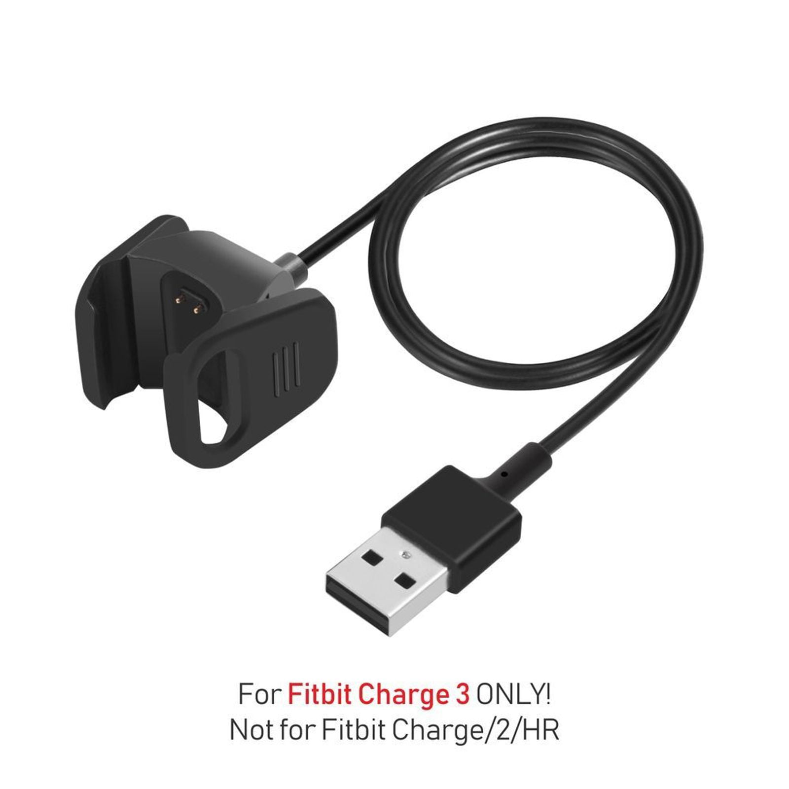 2 Pack 3FT Black Replacement USB Charger Cable for Fitbit Charge HR 