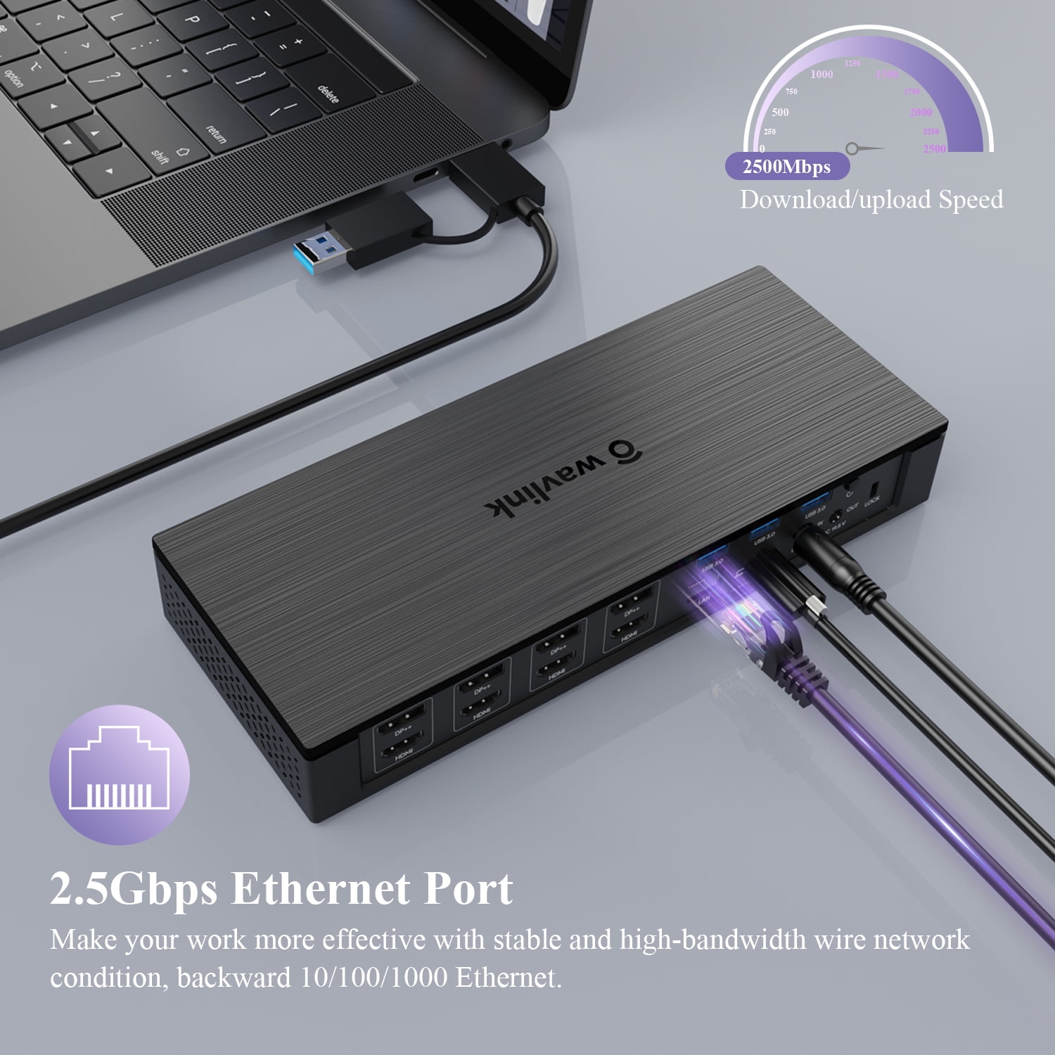 WAVLINK 20-In-1 Laptop Docking Station, USB-C Dock with Quad 4K@60Hz/ Dual 5K@60Hz Display for MacBook & Windows with 100W Charging, Display Port, HDMI, 2.5G Ethernet, 10Gbps USB 3.1, USB-C, SD/TF