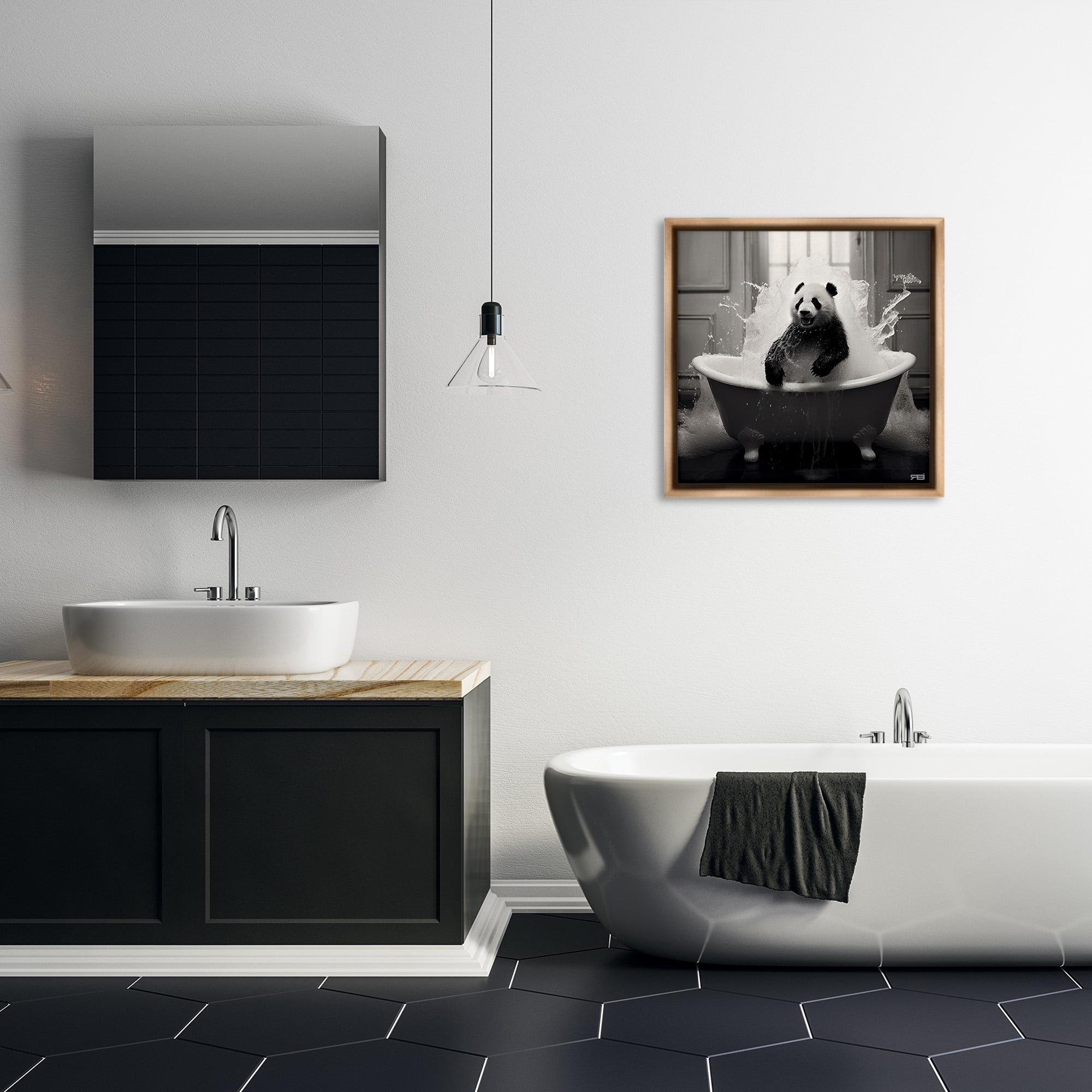 Stupell Industries Panda & Splashing Bathtub Animals & Insects Painting Brown Floater Framed Canvas Art Print Wall Art, 25 x 25