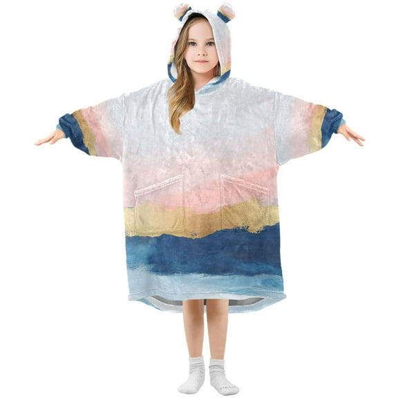 FORMRS Wearable Blanket Hoodie with Sleeves for Kids Cozy Flannel Sweatshirt, Abstract Painting