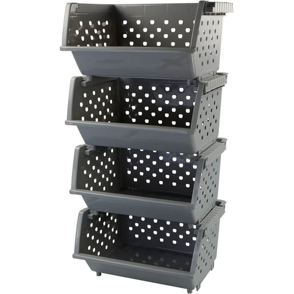 4 Pack Stackable Detachable Storage Baskets, Stacking Bins for Organizing Grey White