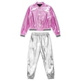 thumbnail image 5 of Venjoe Kids Girls Boys Jazz Hip Hop Dance Costumes Outfits Sparkly Metallic Bomber Jacket and Pants Pink&Silver 8, 5 of 7