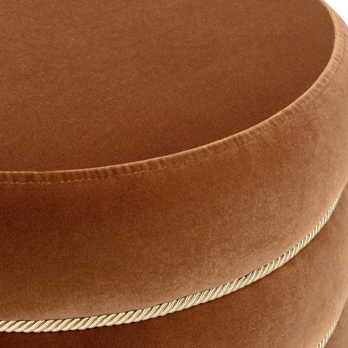 Jennifer Taylor Home Edward 17.5" Round Upholstered Ottoman with Bullion Fringe, Burnt Orange Performance Velvet