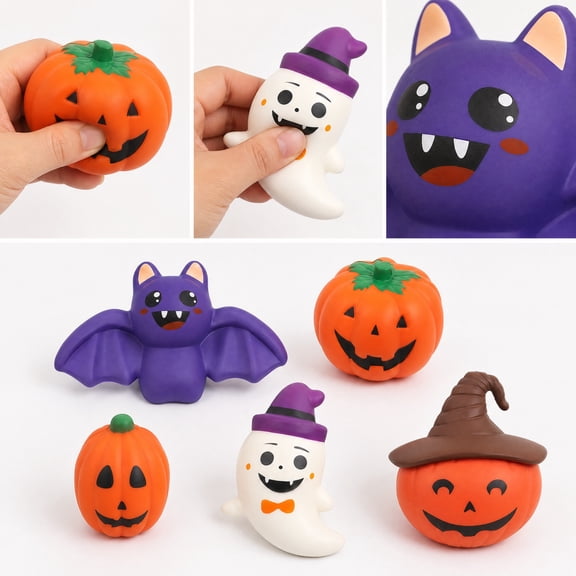 Halloween Cute Purple Bat Squishy Toy Slow Rising Soft Squeeze Stress Relief Toy for Kids Adults Halloween Party Favor Gift Desktop Decoration (A)