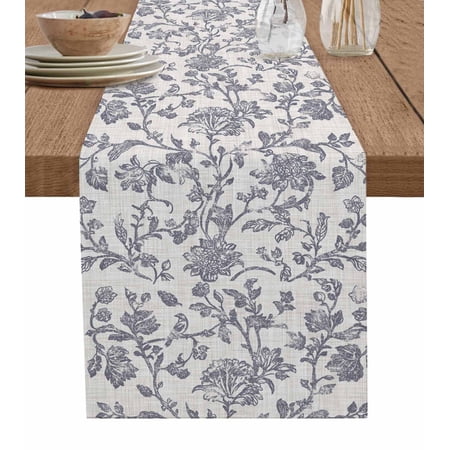 Haze Blue Leaf Table Runner 120 Inches Retro Farmhouse Plant Floral Branch Bed Runner Dresser Scarves Tabletop for Indoor Outdoor Parties/Ceremony/Banquet 13 x 120