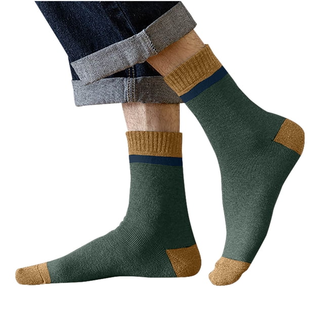 Pisexur Mens Socks,Compression Socks Men,Fashion Men Color Blocking Fall And Winter Thickening Non-slip Keep Warm Mid Length Socks,Green,Free Size