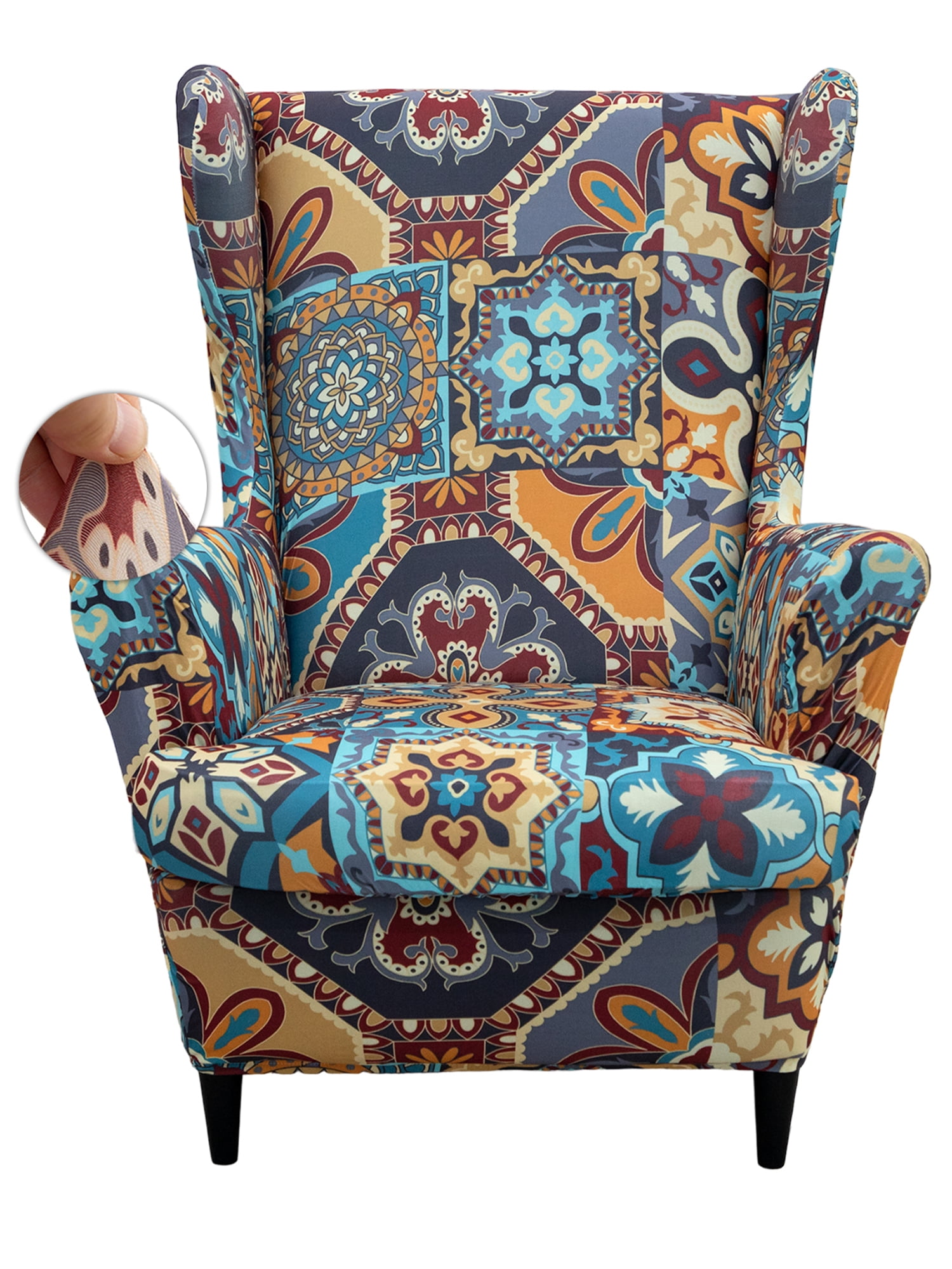 KBOOK 2Piece Printed Wing Chair Cover for Living Room Stretch Wingback