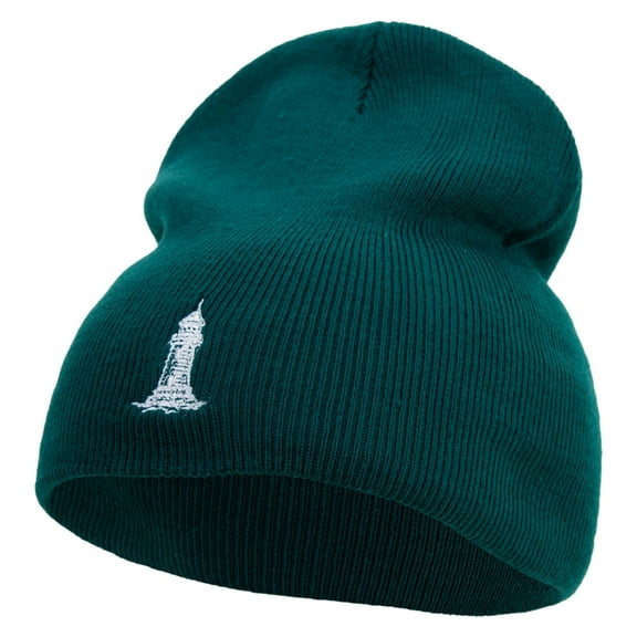 Vintage Nautical Embroidered 8 inch Knitted Short Beanie - DK Green OSFM