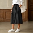 thumbnail image 5 of PBFRDSJ Cotton Linen Skirt for Women Elastic Waist Button Front Vintage Stretch A-Line Flared Casual Midi Skirts Peasant Trendy Skater with Pockets, 5 of 7