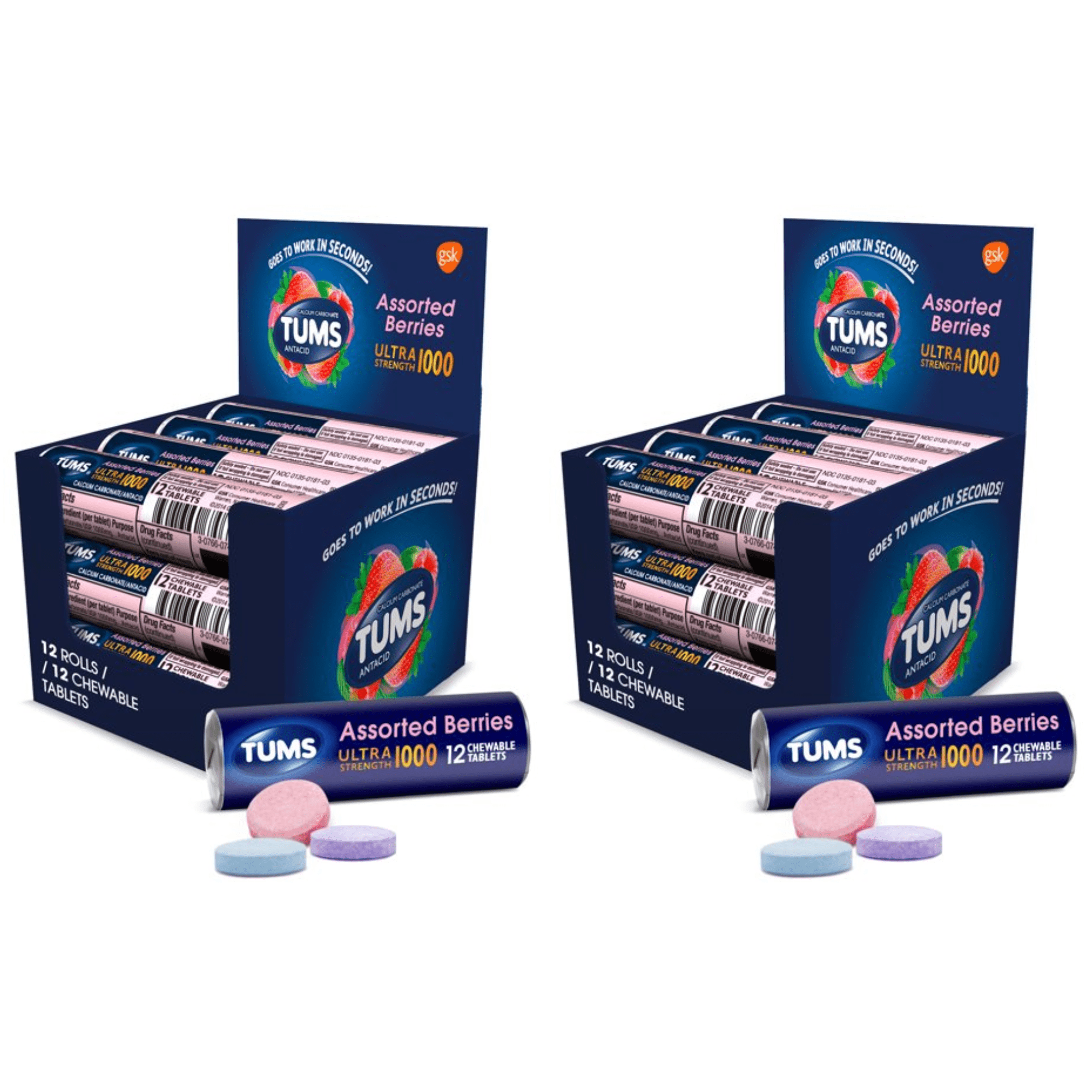TUMS Antacid Assorted Berries Ultra Strength 1000 Chewable Antacid ...