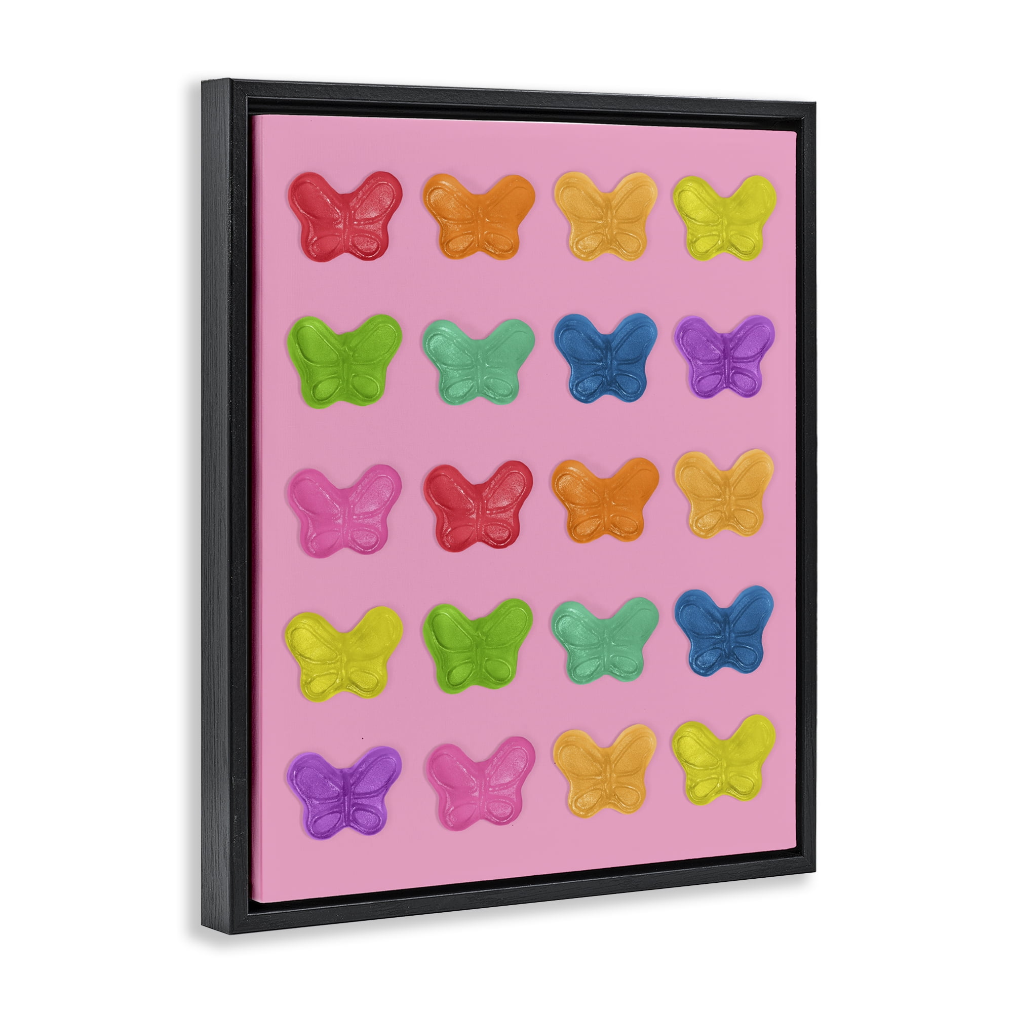 Stupell Industries Colorful Butterflies on Pink Black Framed Floater Canvas Wall Art, design by LISH Creative