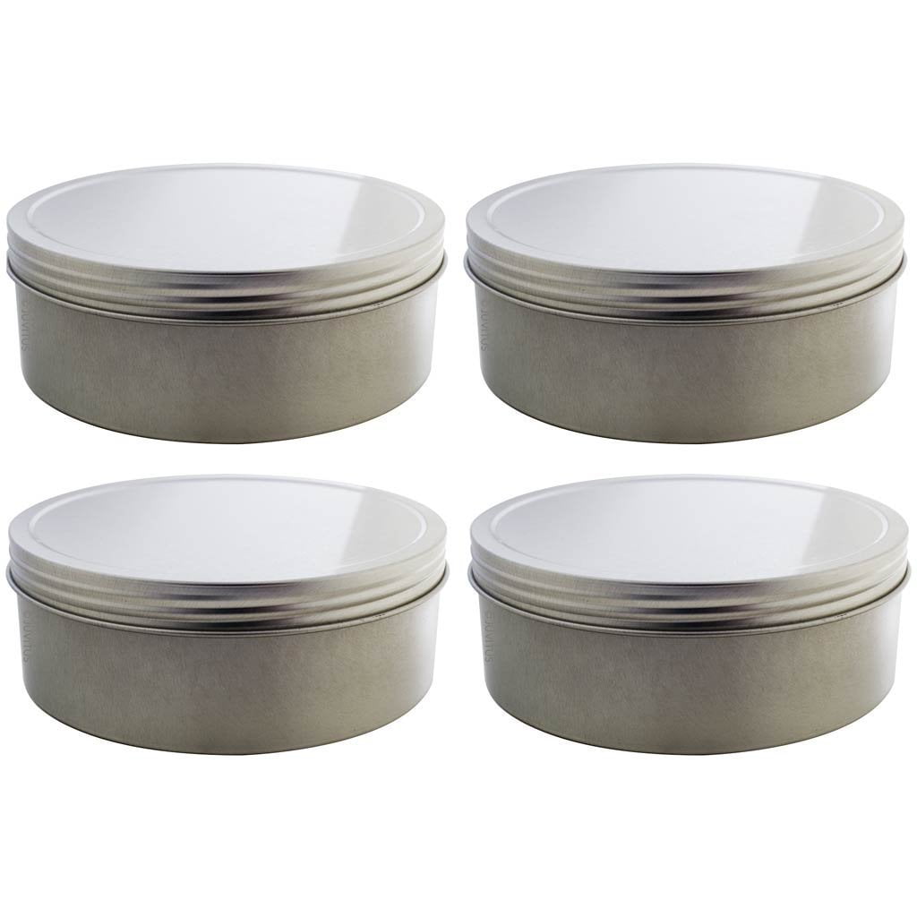 Silver Metal Tin Containers with Screw Top Twist Lids 16 oz (4 pack