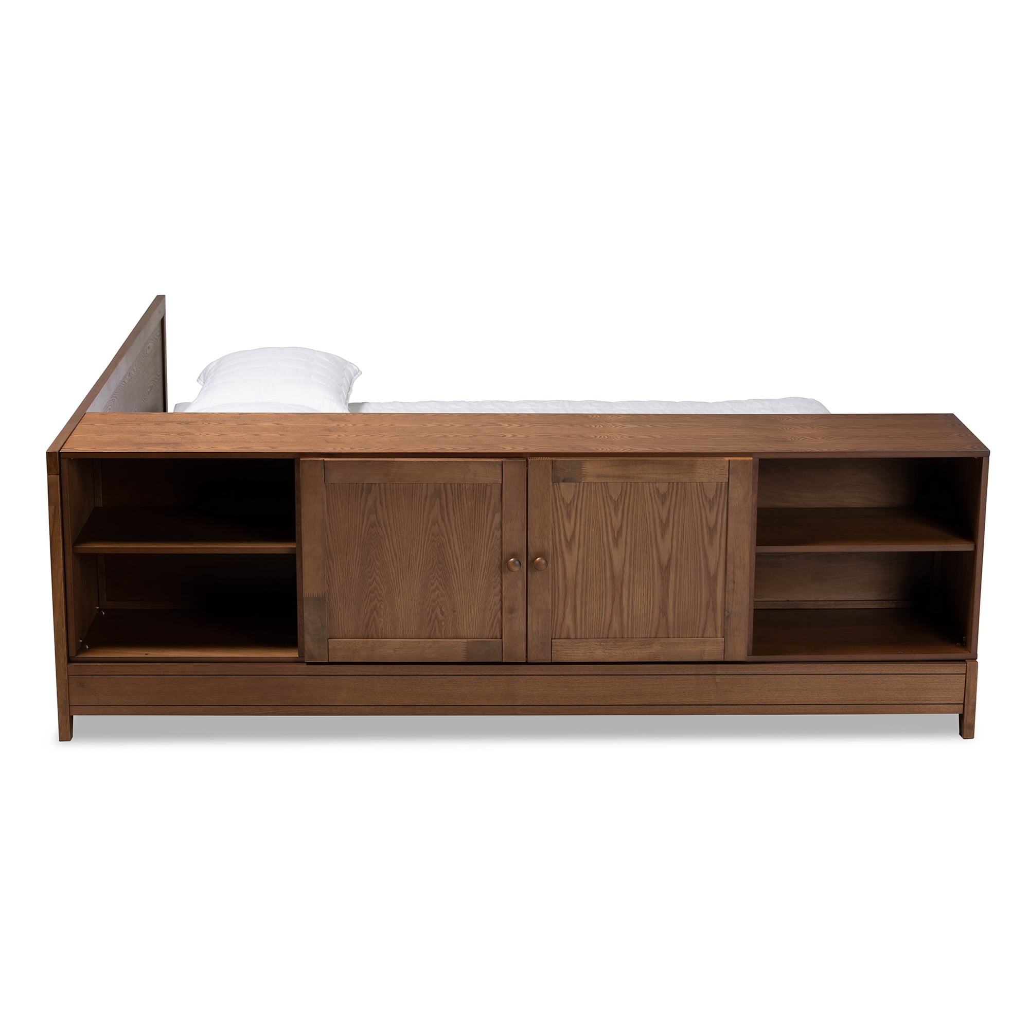Baxton Studio Kaori Modern and Contemporary Transitional Walnut Brown Finished Wood Queen Size Platform Storage Bed