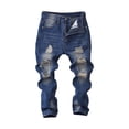 thumbnail image 4 of REgarm Boy's Ripped Jeans Stacked Skinny Fit Destroyed Distressed Fashion Comfy Kids Boys Denim Jeans Pants (Dark Blue,9-10 Years), 4 of 6