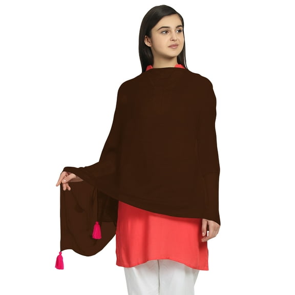 eloria Women's Chiffon Pom Pom Dupatta Long Stole Scarves Ethenic Chunni Stole Color: Blue