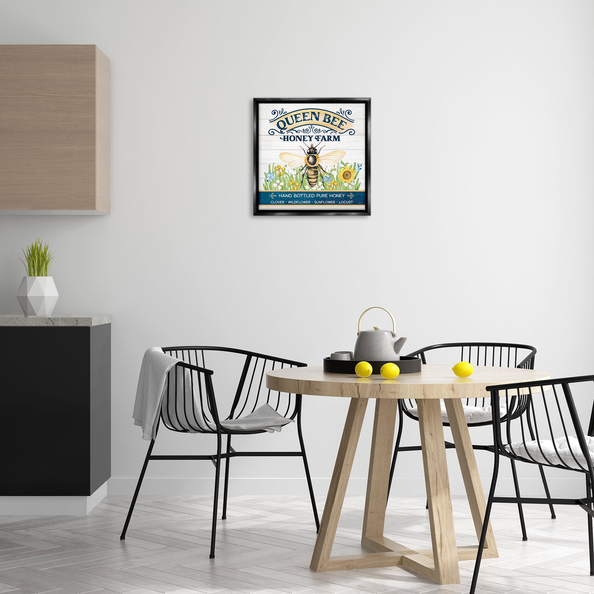 Stupell Industries Queen Bee Honey Farm Animals & Insects Painting Black Floater Framed Canvas Art Print Wall Art, 18 x 18