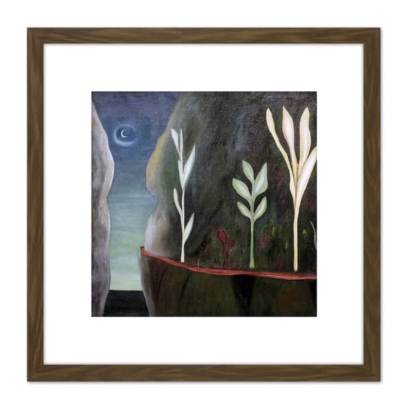 Blasingame Symbolist Landscape Pali Road Moonlight Painting 8X8 Inch Square Wooden Framed Wall Art Print Picture with Mount