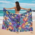 thumbnail image 4 of Yuyamidu Women's 3 Piece Bikini Set Colorful Hawaiian Flower Swimwear Beach Outfits Sexy Swimsuit with Long Sheer Cover Up Triangle Bikini Top Tie Side Bottom, 4 of 6