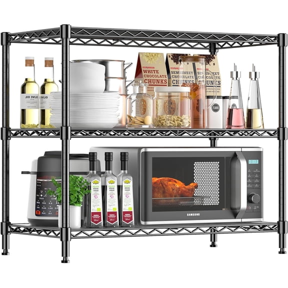 3-Tier Storage Shelves 795LBS Metal Shelving Unit, Adjustable Wire Rack Small Shelf Organizer with Shelf Liners for Kitchen Pantry Office Closet Garage 24" W x 14" D x 30.5" H Black