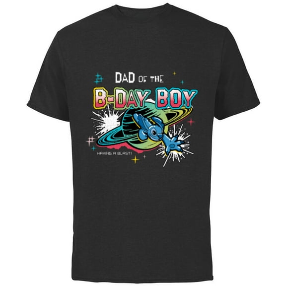 Disney Stitch Family Shine Dad of the B-Day Boy Birthday - Short Sleeve Cotton T-Shirt for Adults - Customized-Black