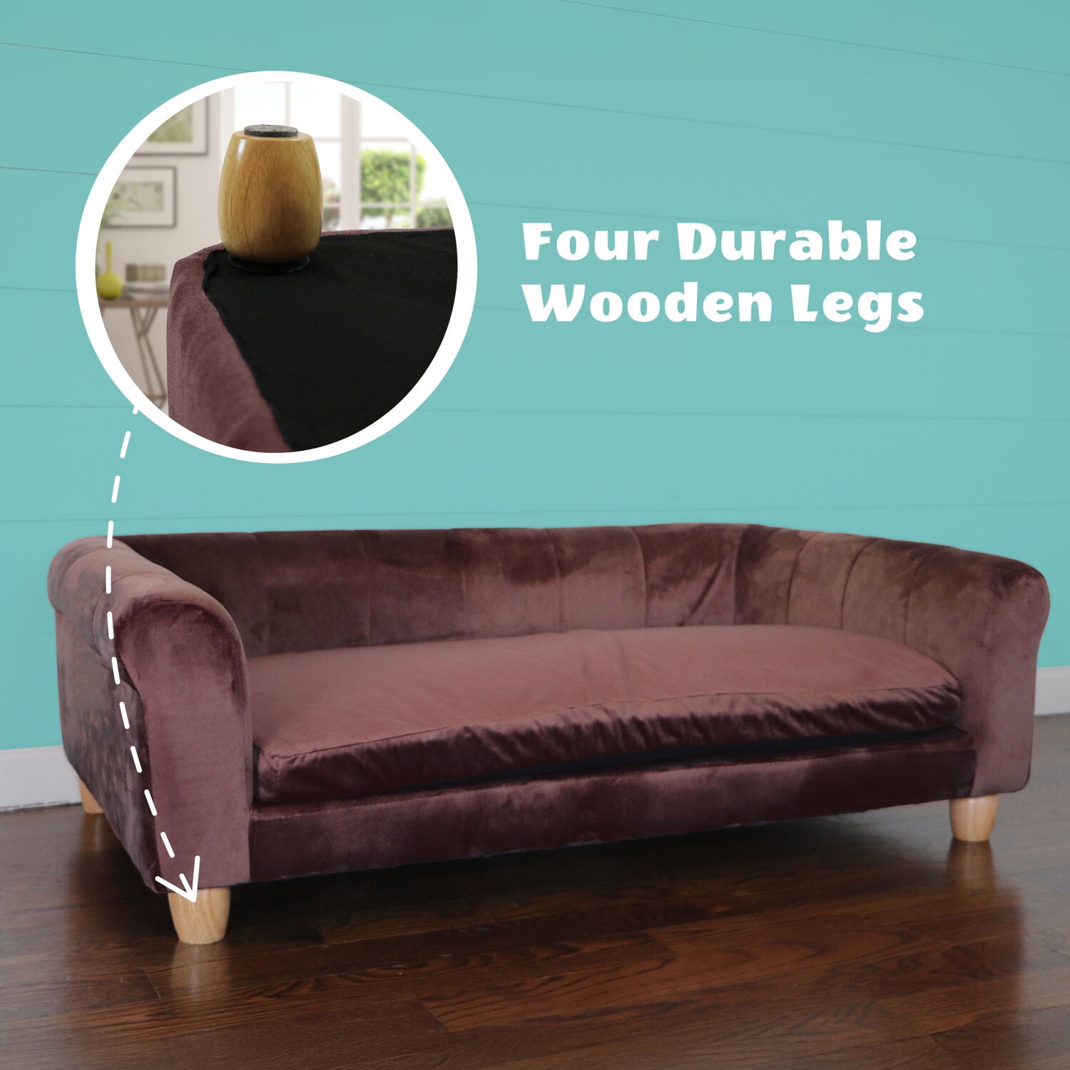 Critter Sitters 42-in. Elegant Brown Faux-Velvet Rectangle Dog Pet Bed
