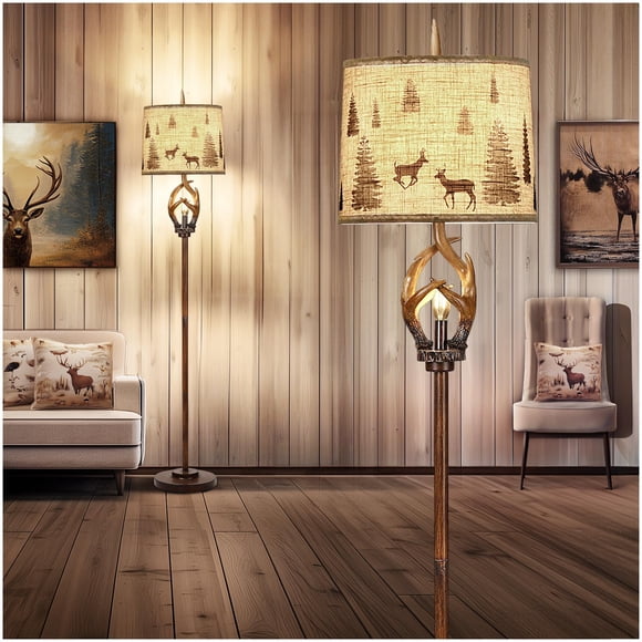 Lámpara de pie Scenekoy estilo rústico farmhouse con diseño de astas, 161 cm, marrón