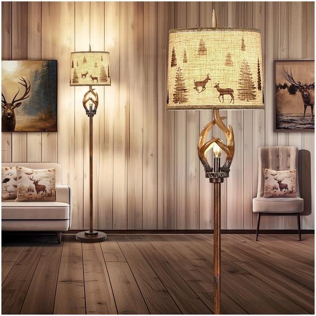Lámpara de pie Scenekoy estilo rústico farmhouse con diseño de astas, 161 cm, marrón